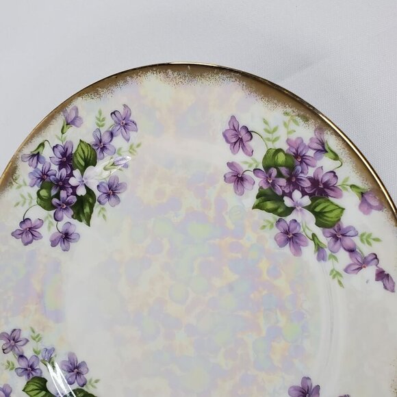 Ucagco Japan February Violet Flower Lusterware Plate 7.5" Porcelain Gold Rim - Picture 8 of 10